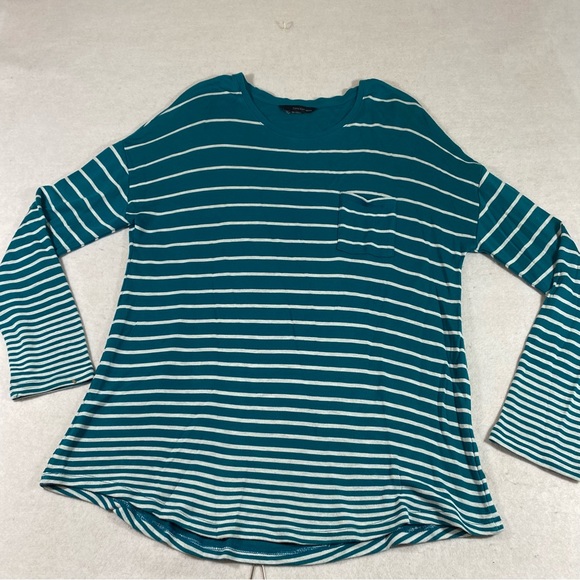 Calvin Klein Jeans Shirt Top Long Sleeve Scoop Neckline Woman’s striped Blouse - Picture 6 of 9